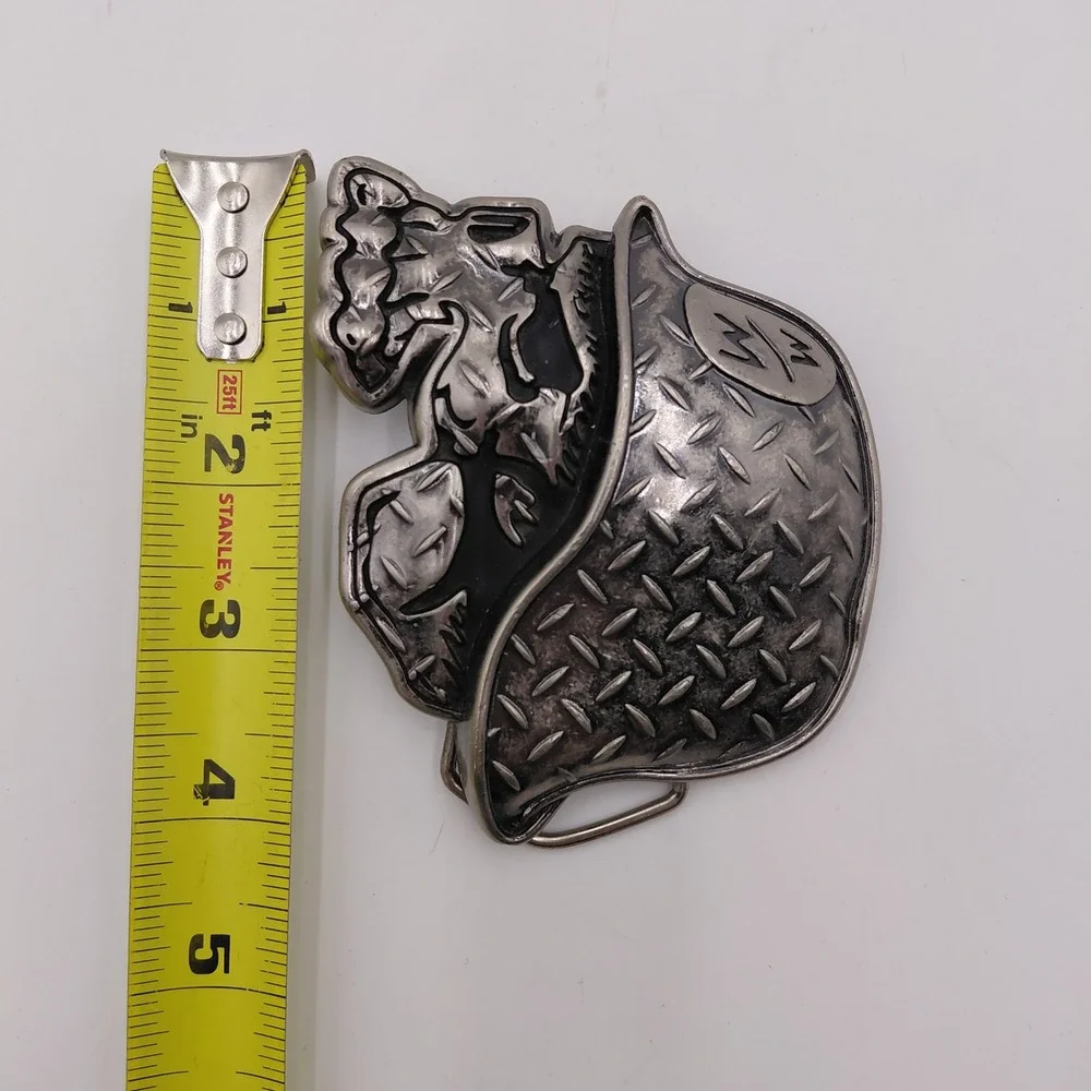 Metal Mulisha Skull Helmet Belt Buckle Silver Tone Motocross Logo Y2K Streetwear